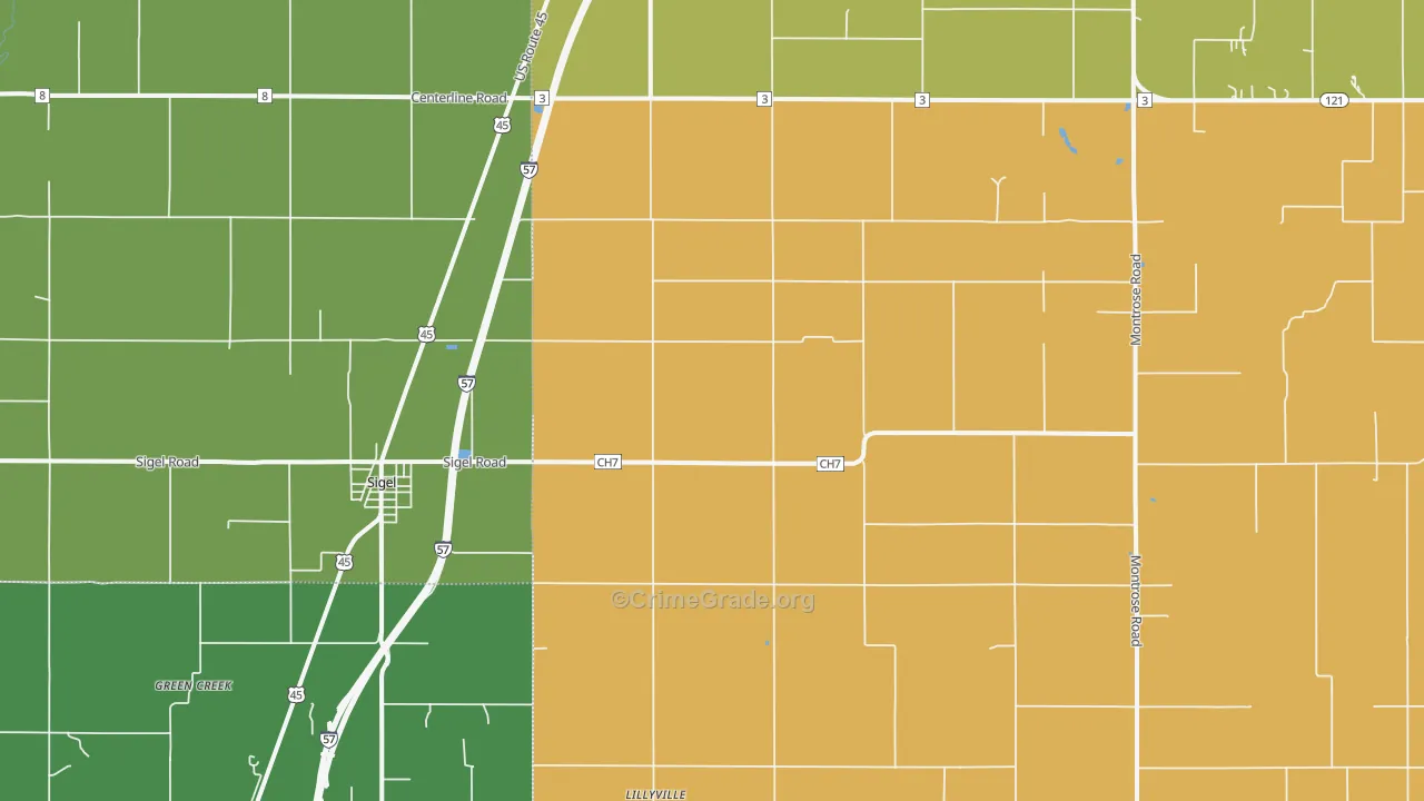 Sigel, IL Map of Robbery Rates