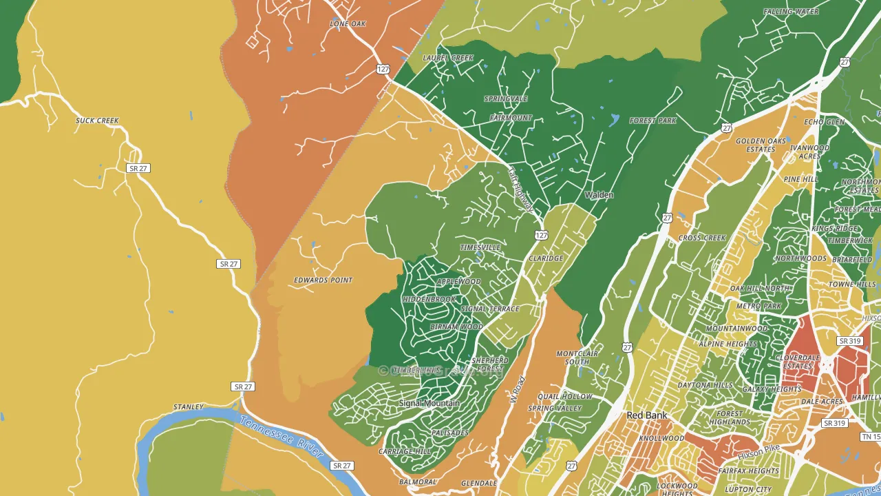 Signal Mountain, TN Map of Robbery Rates