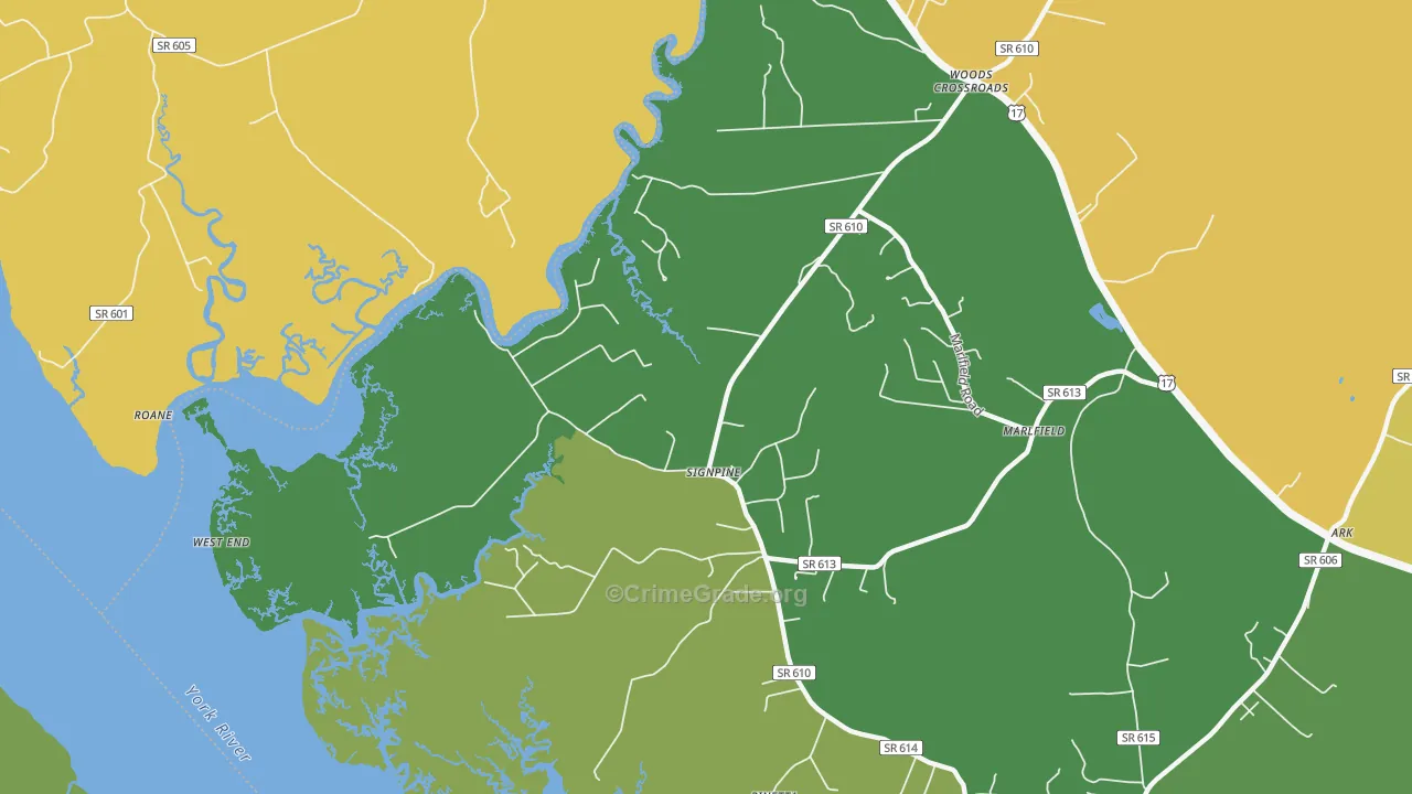 Signpine, VA Map of Robbery Rates