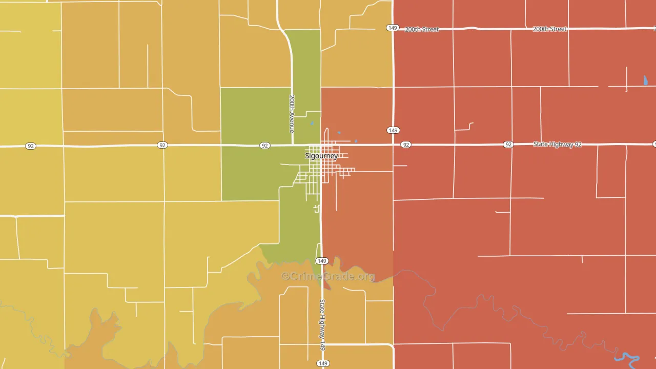 Sigourney, IA Map of Robbery Rates
