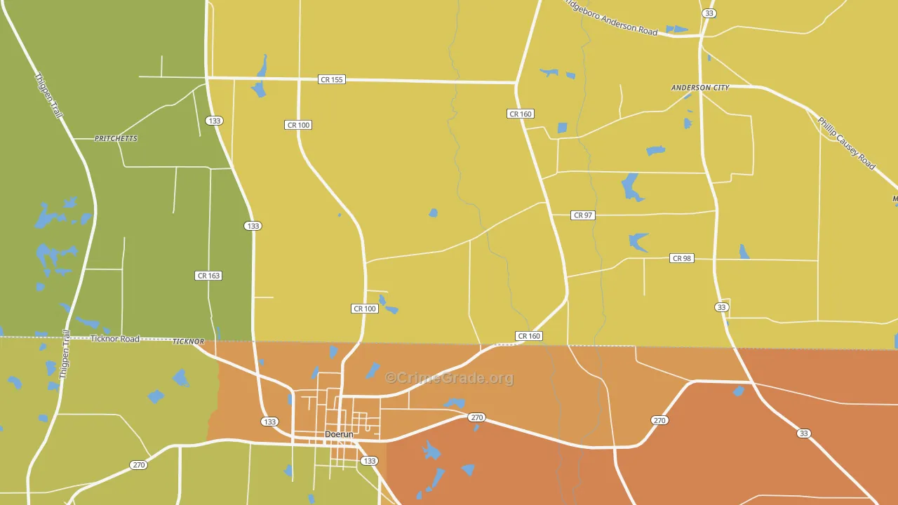 Sigsbee, GA Map of Robbery Rates