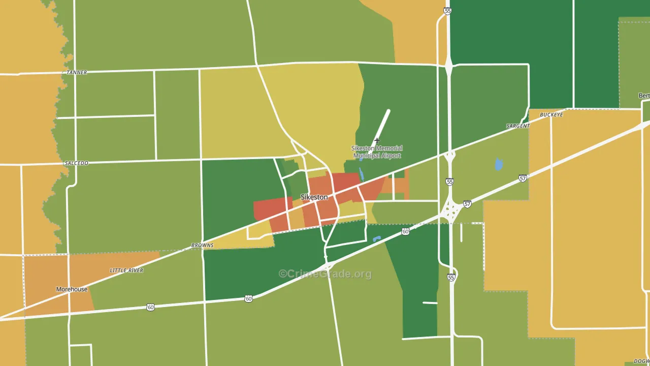 Sikeston, MO Map of Robbery Rates