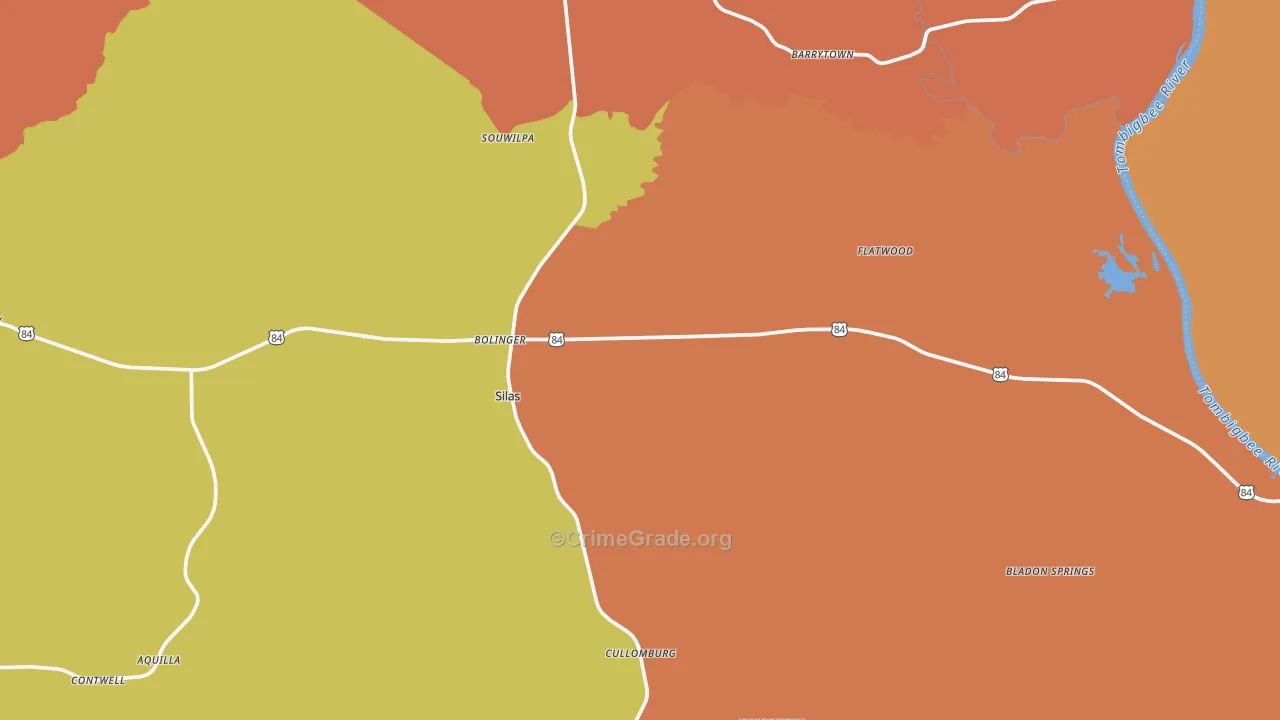 Silas, AL Map of Robbery Rates