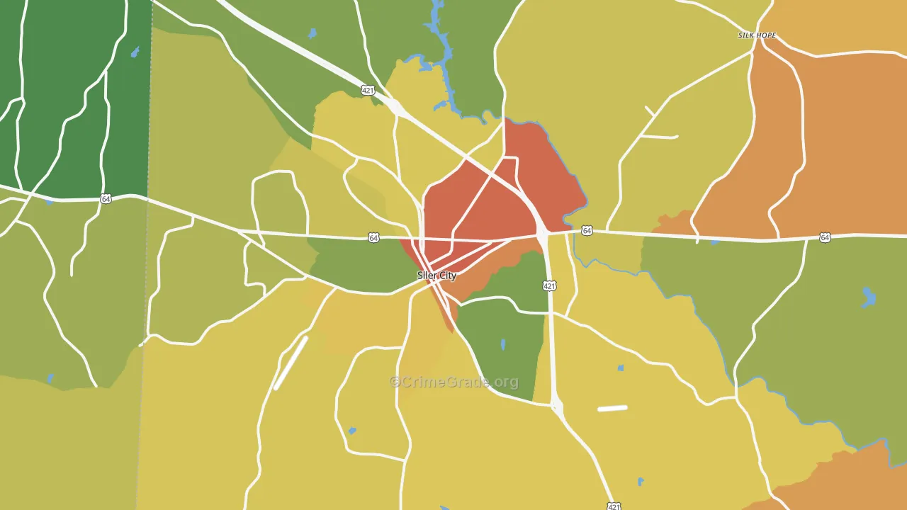 Siler City, NC Map of Robbery Rates