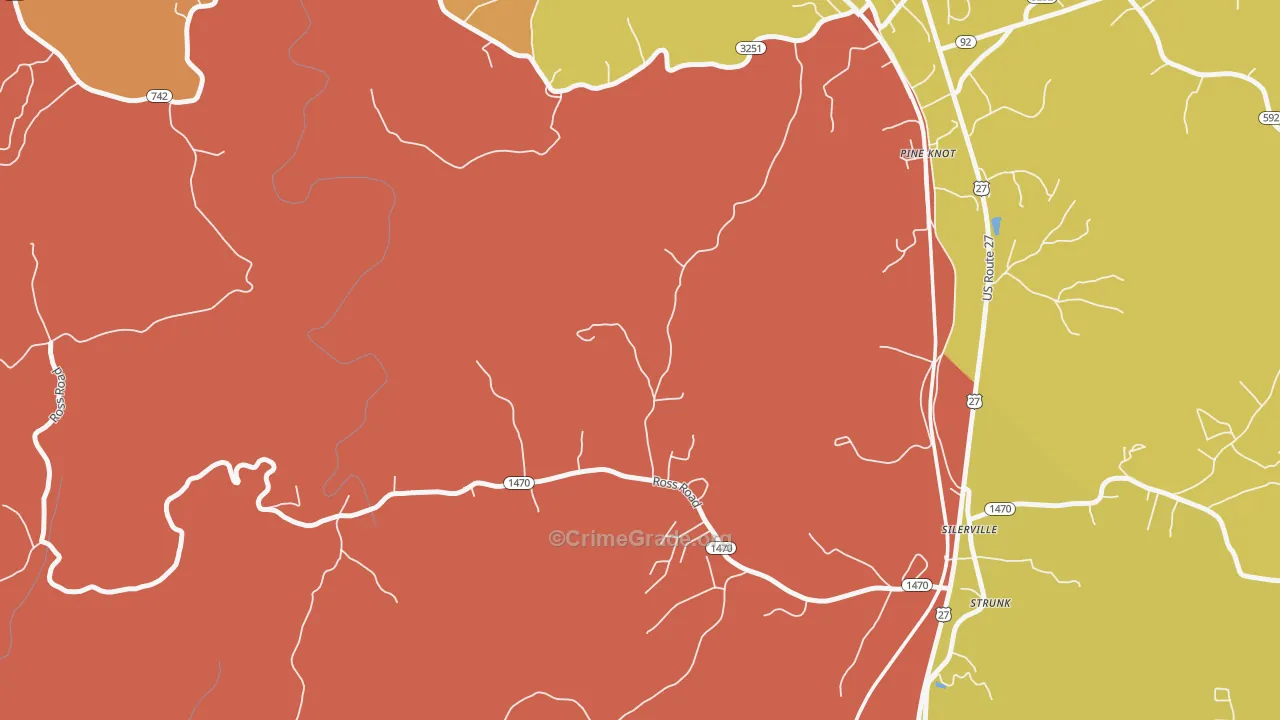 Silerville, KY Map of Robbery Rates