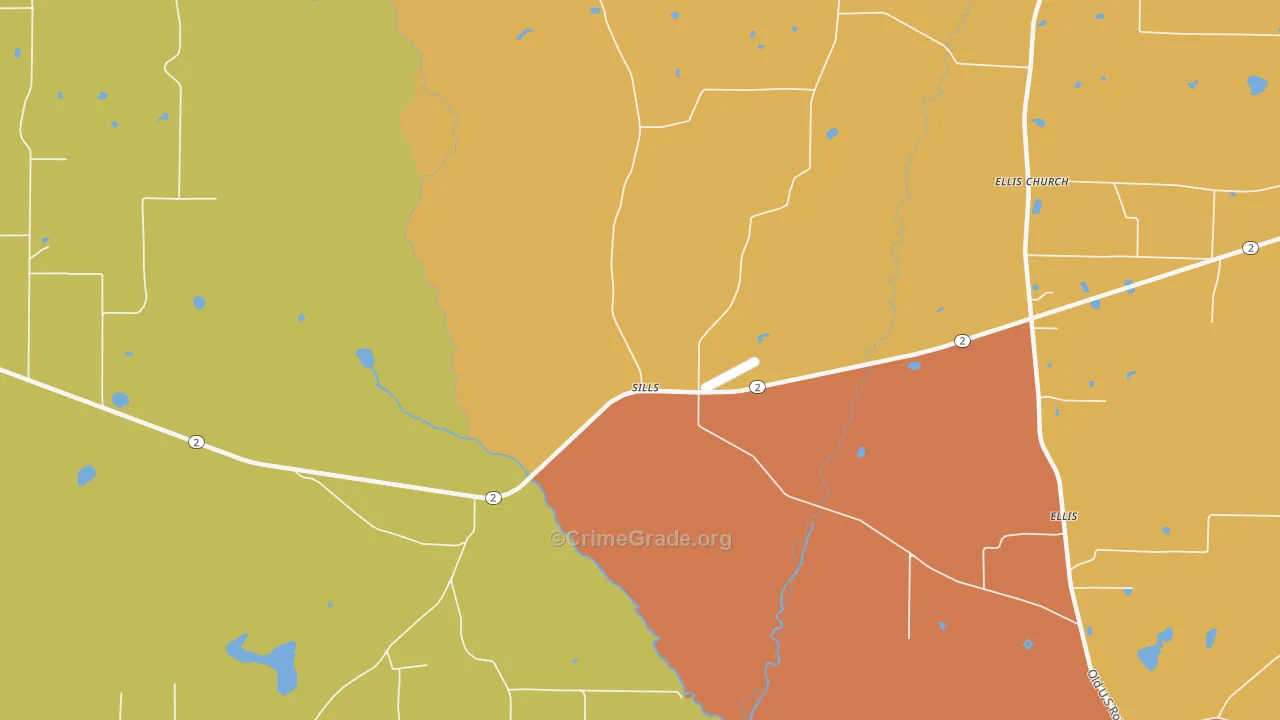 Sills, FL Map of Robbery Rates