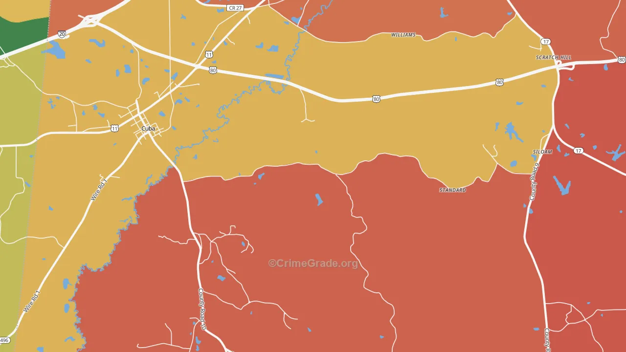 Siloam, AL Map of Robbery Rates