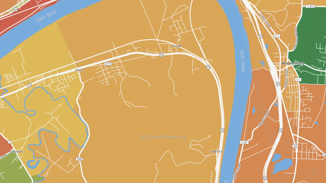 Siloam, KY Map of Robbery Rates
