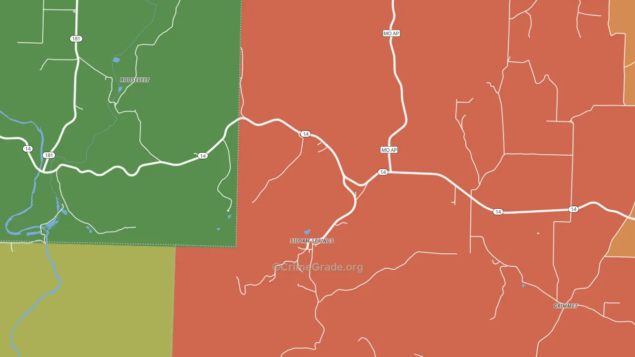 Siloam Springs, MO Map of Robbery Rates