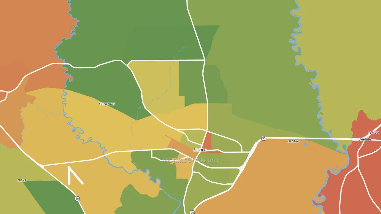 Silsbee, TX Map of Robbery Rates