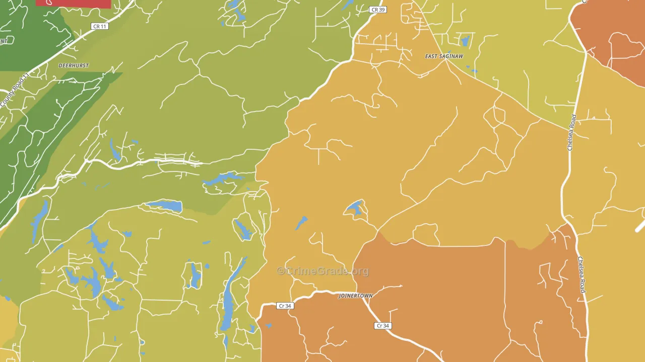 Siluria, AL Map of Robbery Rates