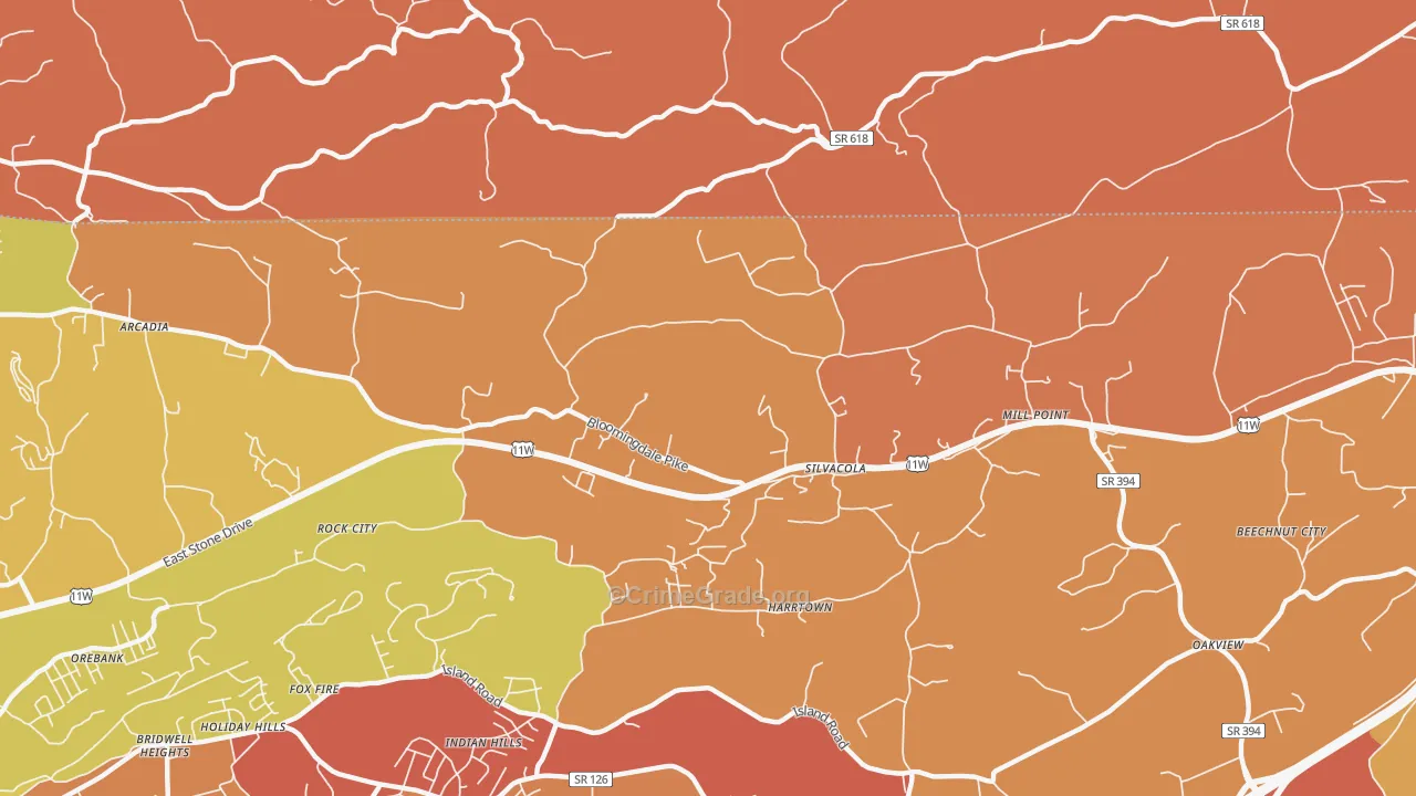 Silvacola, TN Map of Robbery Rates
