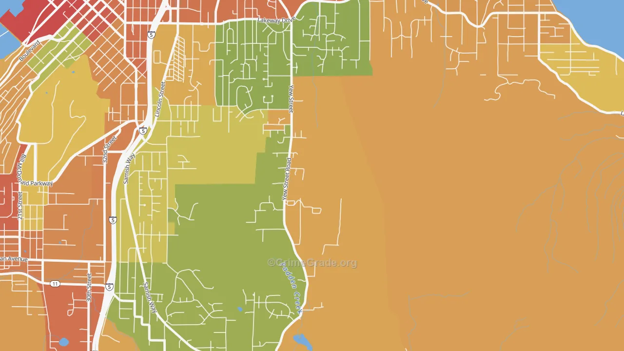 Silver Beach, WA Map of Robbery Rates