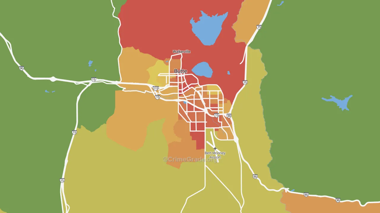 Silver Bow County, MT Map of Robbery Rates