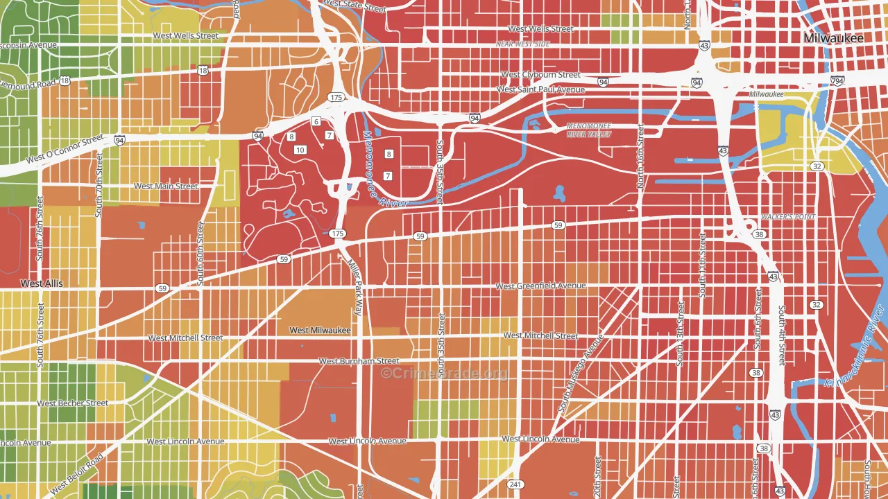 Silver City, Milwaukee, WI Map of Robbery Rates