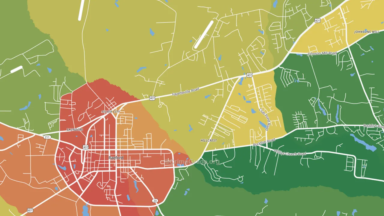 Silver City, NC Map of Robbery Rates