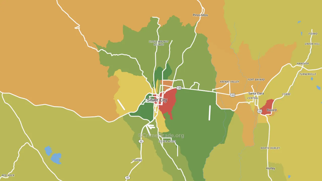Silver City, NM Map of Robbery Rates