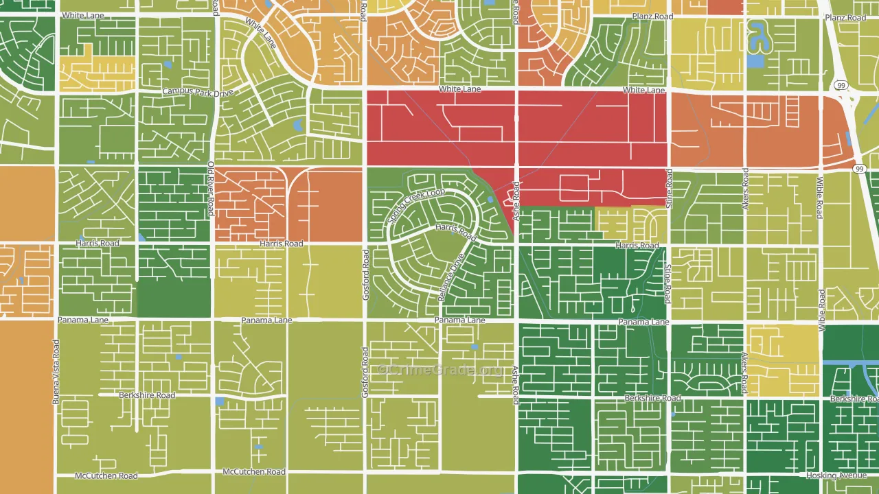 Silver Creek, Bakersfield, CA Map of Robbery Rates