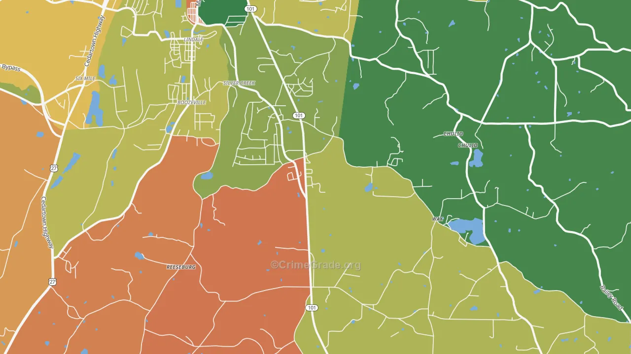 Silver Creek, GA Map of Robbery Rates
