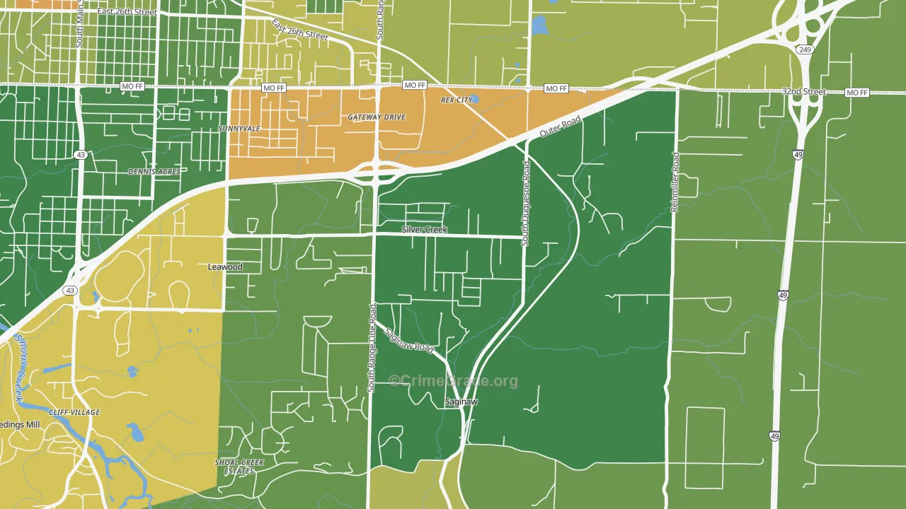 Silver Creek, MO Map of Robbery Rates
