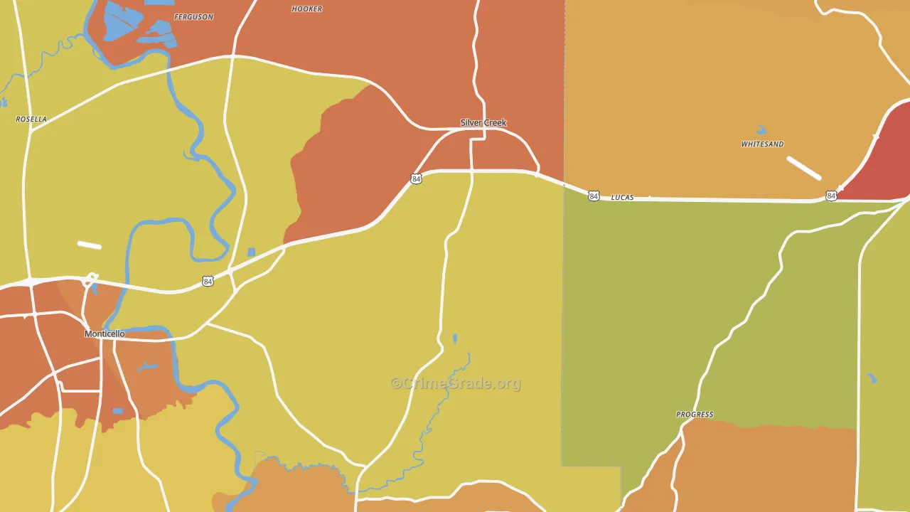 Silver Creek, MS Map of Robbery Rates