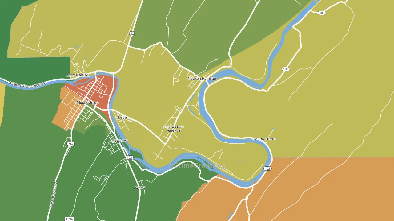 Silver Ford Heights, PA Map of Robbery Rates