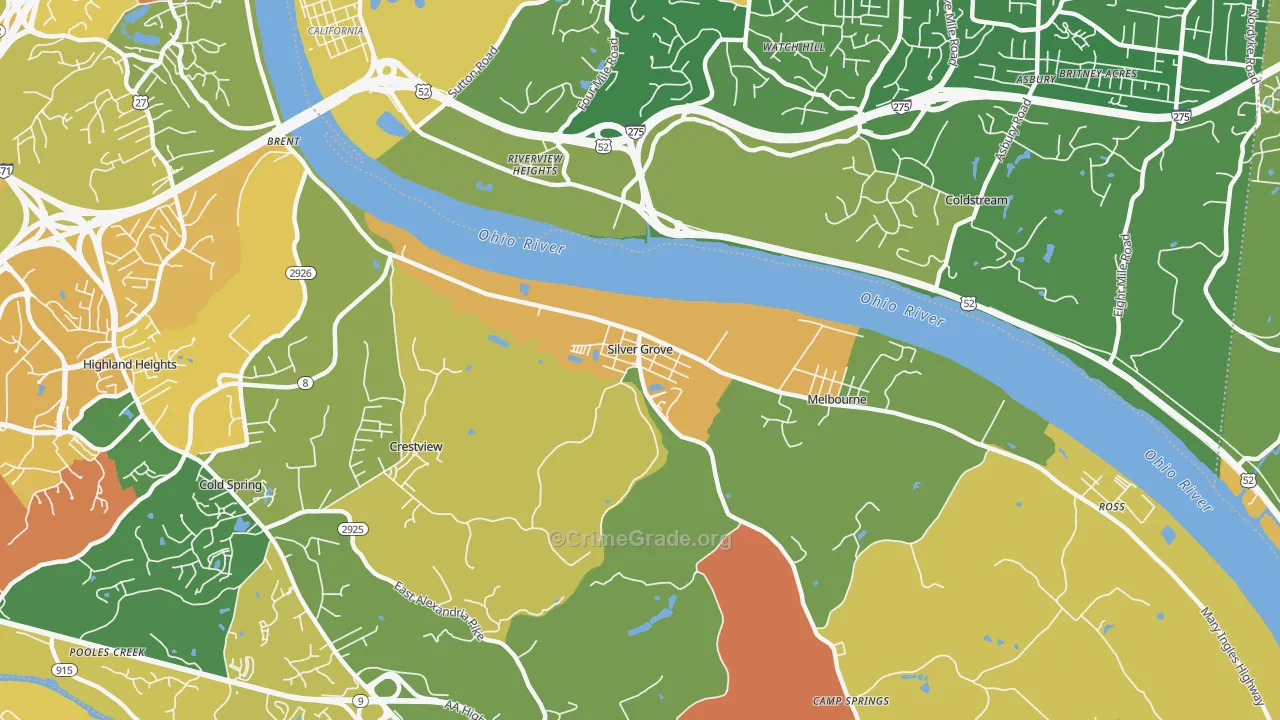 Silver Grove, KY Map of Robbery Rates