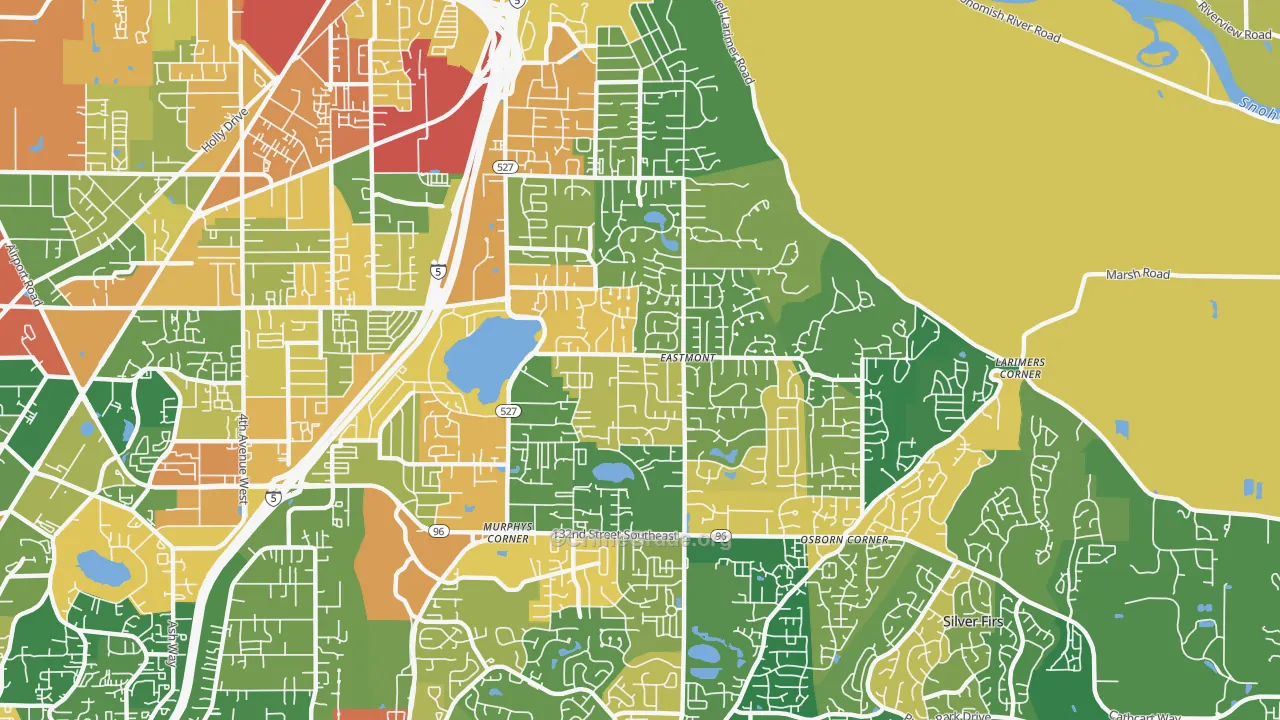 Silver Lake, Eastmont, WA Map of Robbery Rates