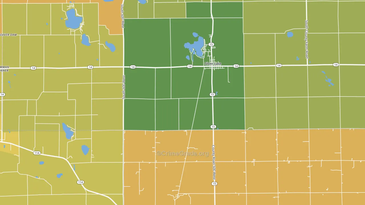 Silver Lake, IN Map of Robbery Rates
