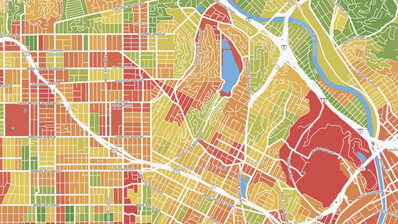 Silver Lake, Los Angeles, CA Map of Robbery Rates