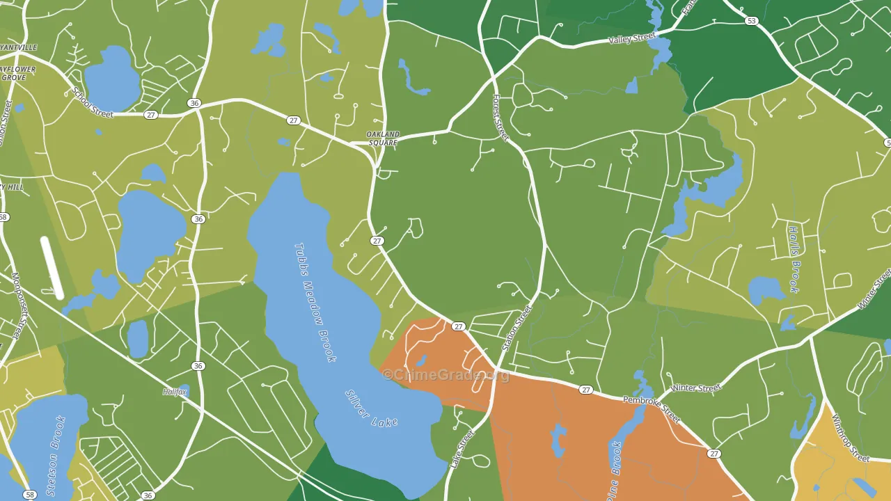 Silver Lake, MA Map of Robbery Rates
