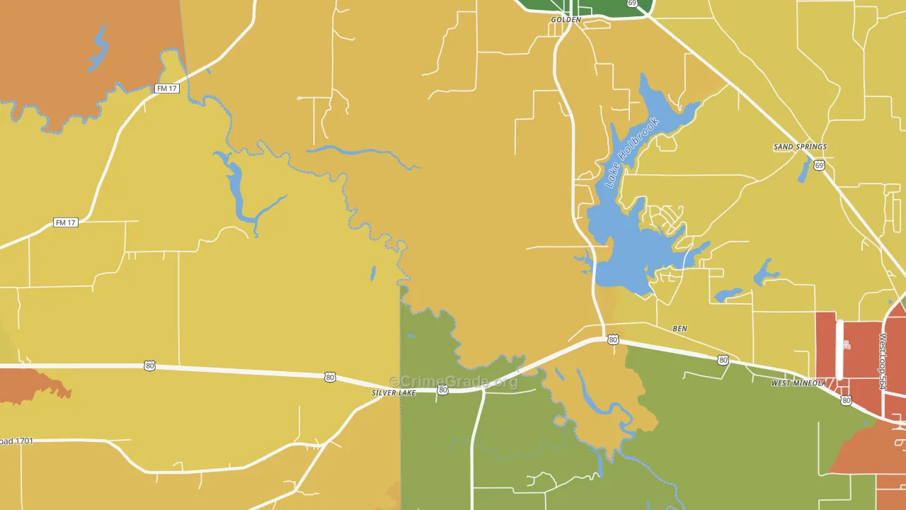 Silver Lake, TX Map of Robbery Rates