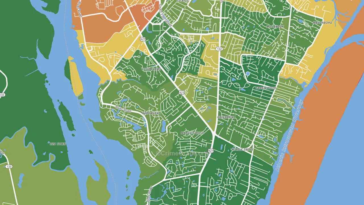 Silver Lake, Wilmington, NC Map of Robbery Rates