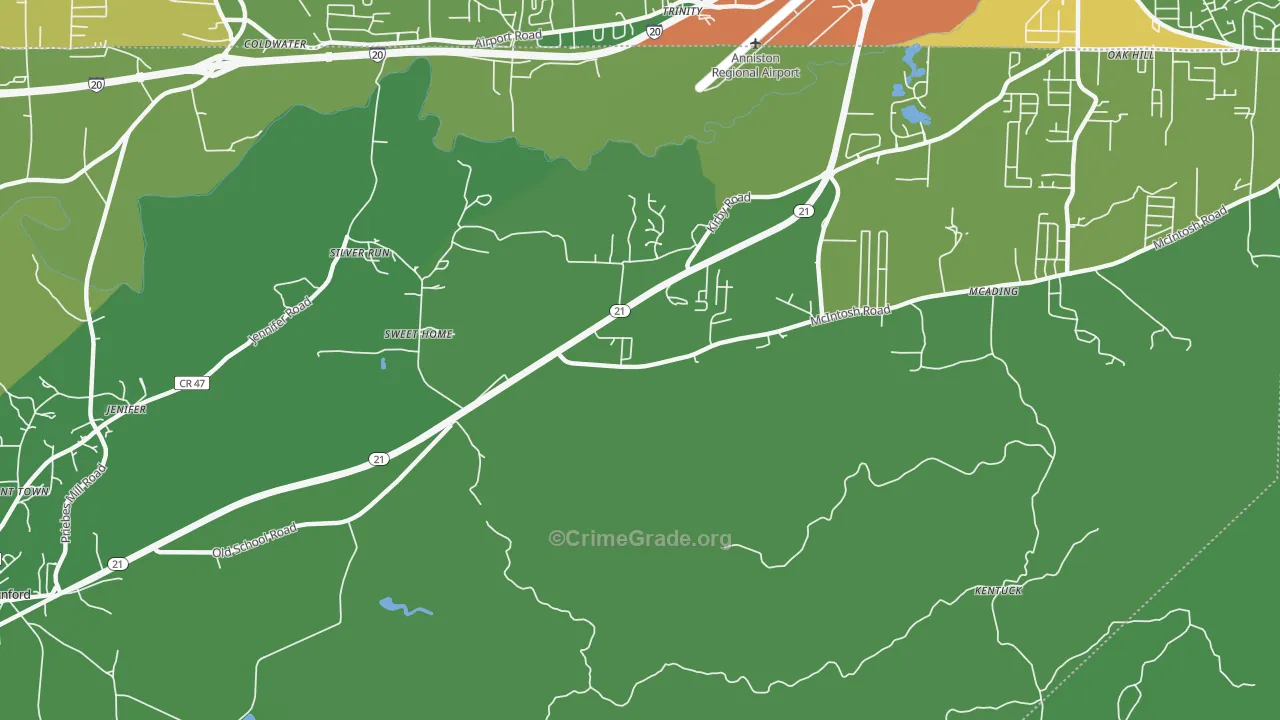 Silver Run, AL Map of Robbery Rates