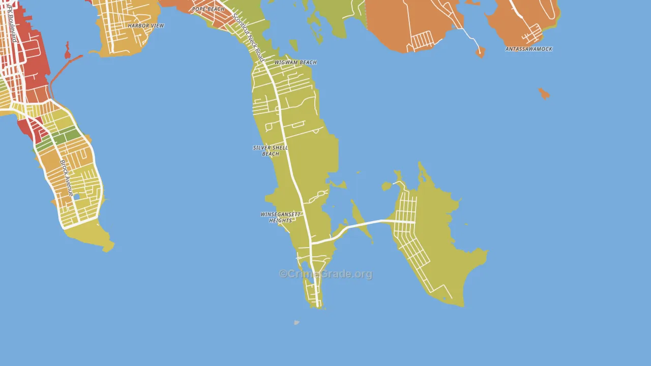 Silver Shell Beach, MA Map of Robbery Rates