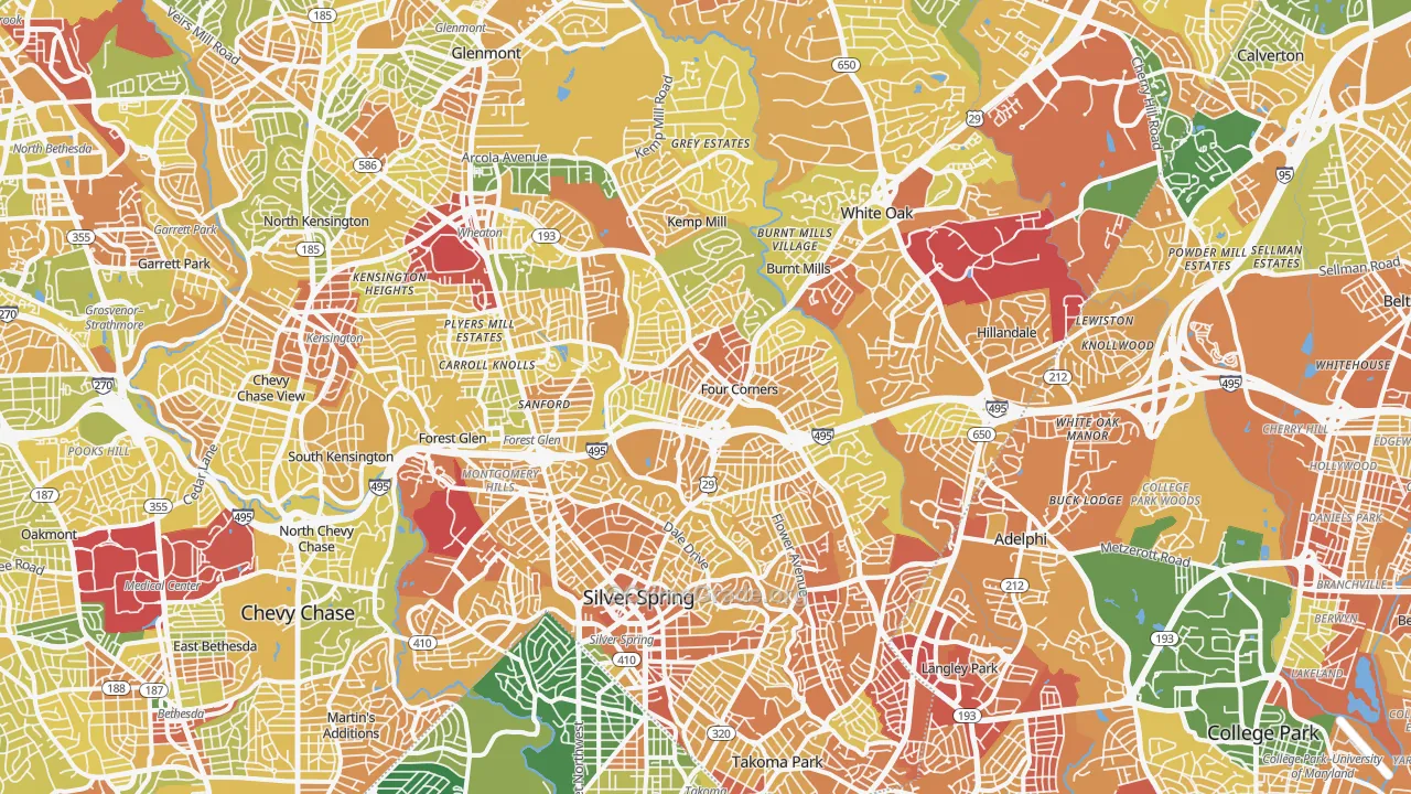 Silver Spring, MD Map of Robbery Rates
