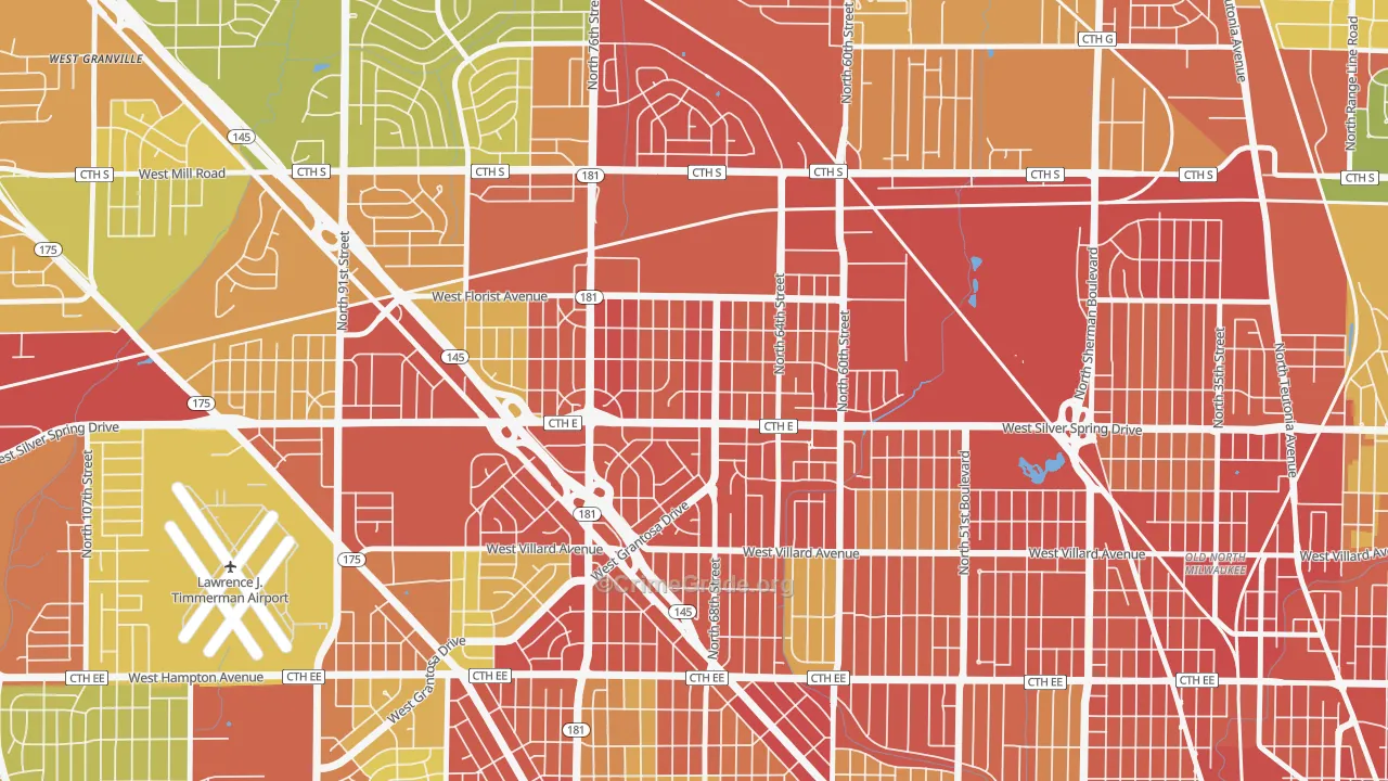 Silver Spring, Milwaukee, WI Map of Robbery Rates