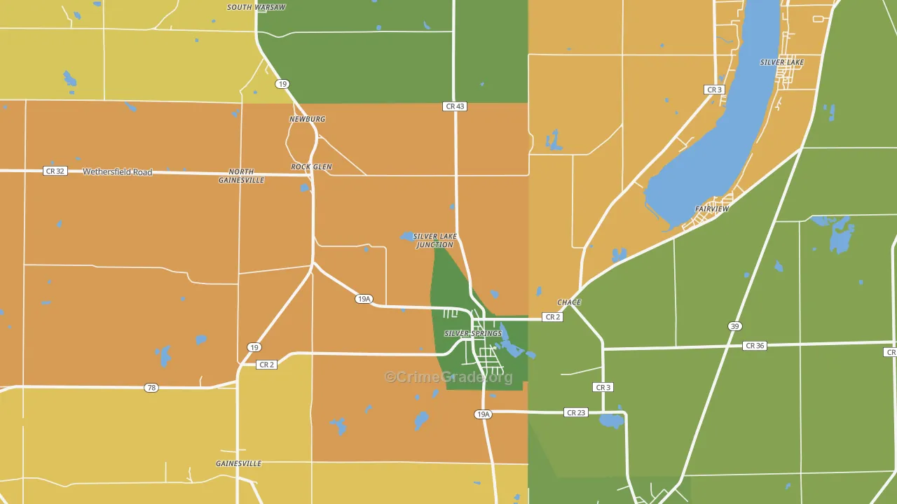 Silver Springs, NY Map of Robbery Rates