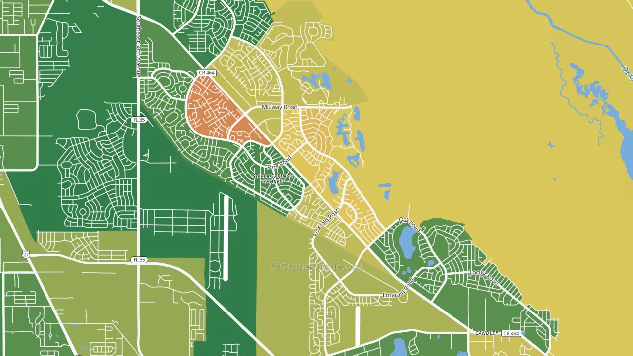 Silver Springs Shores, FL Map of Robbery Rates