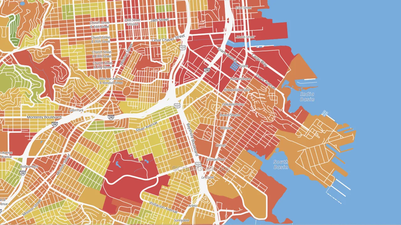 Silver Terrace, San Francisco, CA Map of Robbery Rates