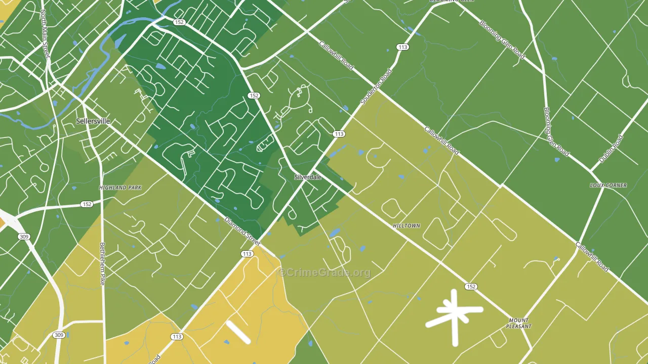 Silverdale, PA Map of Robbery Rates