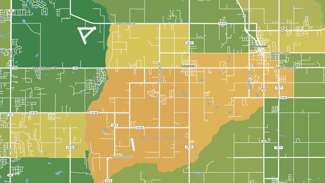 Silverhill, AL Map of Robbery Rates