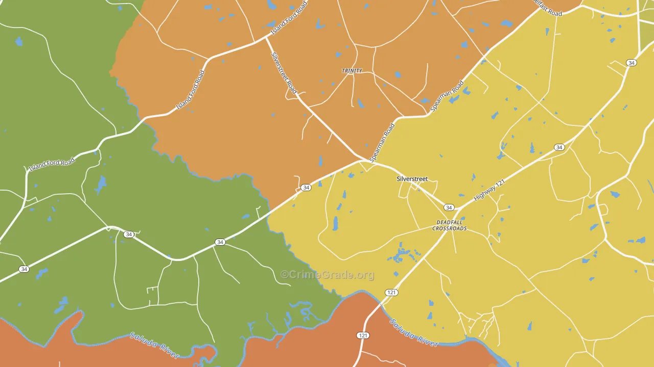 Silverstreet, SC Map of Robbery Rates