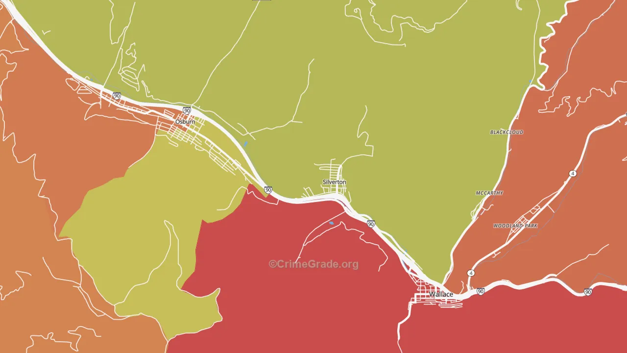 Silverton, ID Map of Robbery Rates