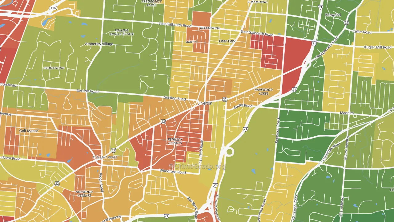 Silverton, OH Map of Robbery Rates