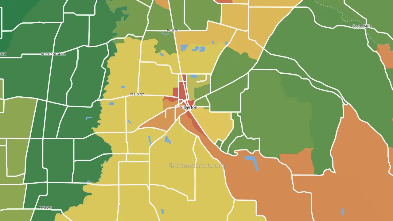 Silverton, OR Map of Robbery Rates
