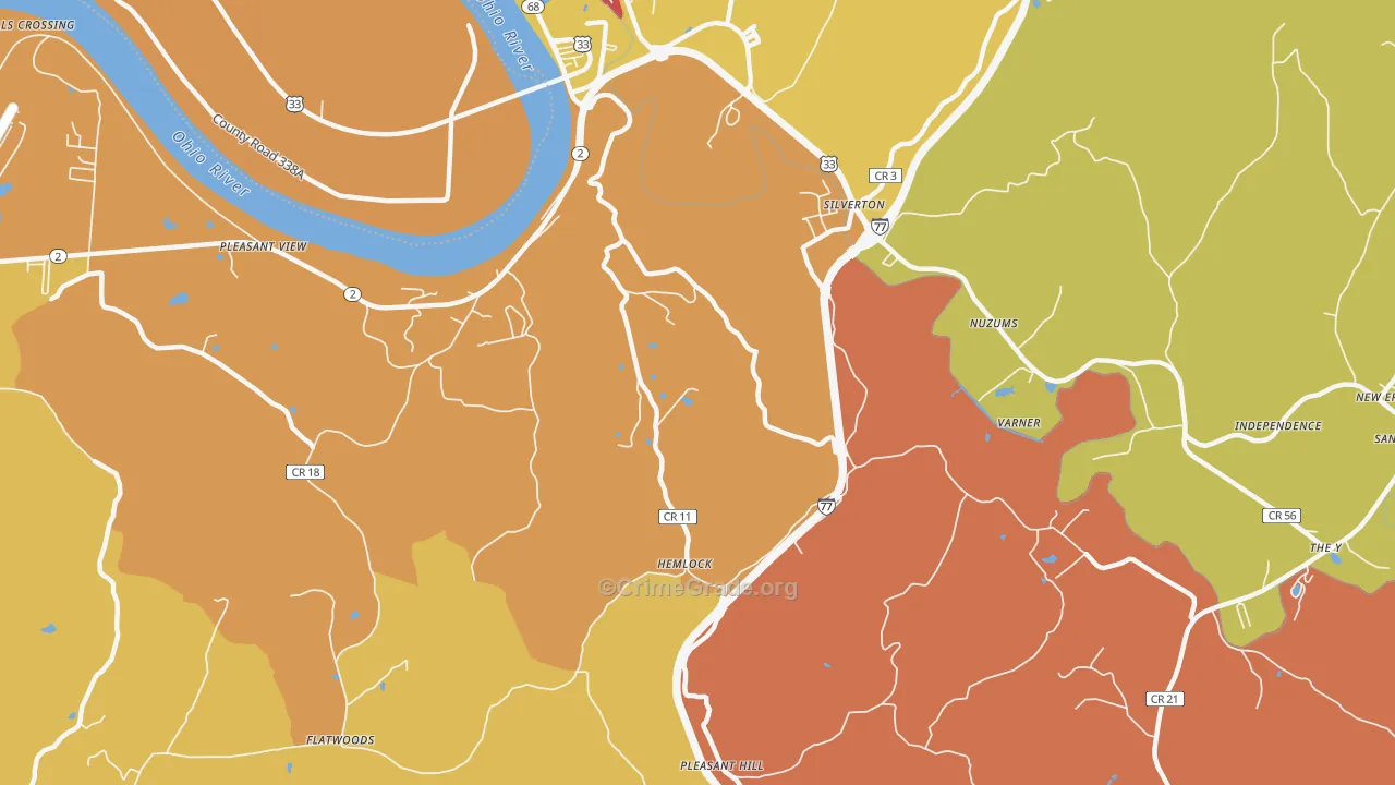 Silverton, WV Map of Robbery Rates