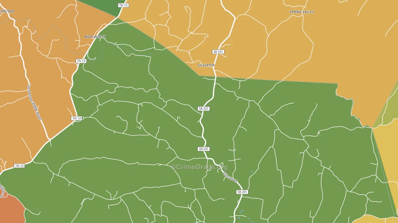 Silvertop, TN Map of Robbery Rates