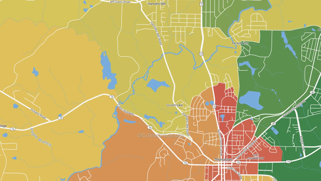 Silvertown, GA Map of Robbery Rates