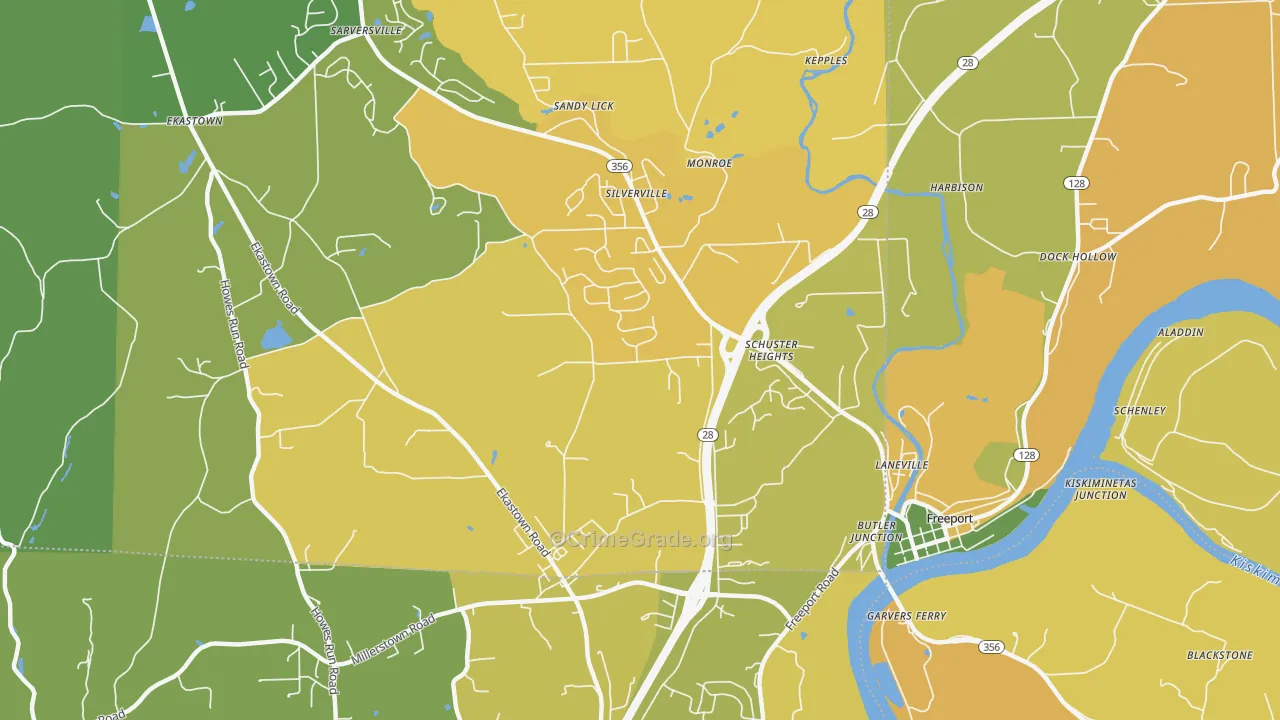 Silverville, PA Map of Robbery Rates